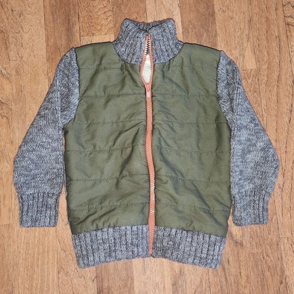 Cat & Jack Toddler Boys 3T Mixed Media Quilted Sherpa Lined Sweater Jacket 659
